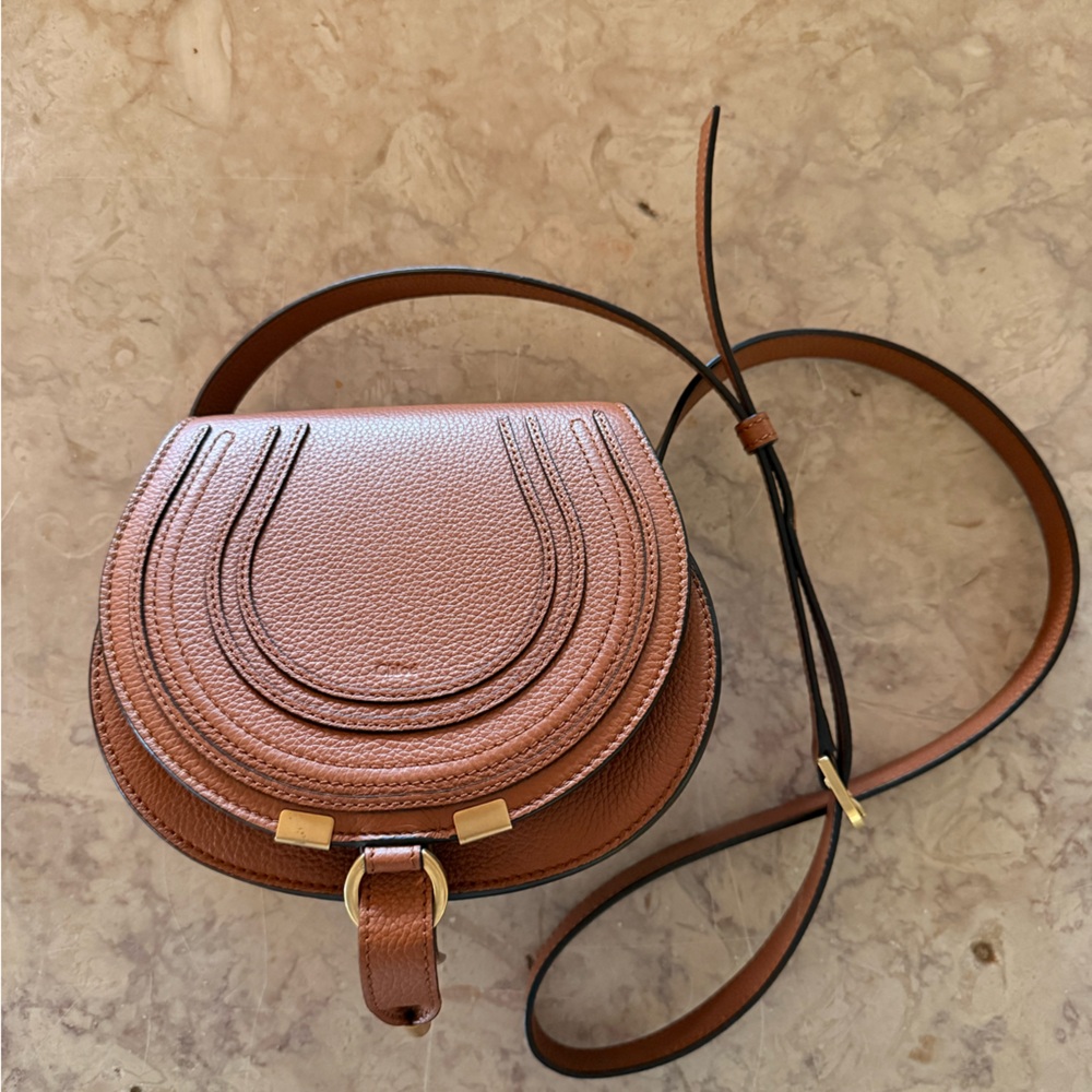 Chloe Brown Leather Marcie Crossbody Saddle Bag